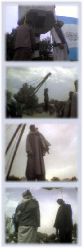 4 were hanged by Taliban in kabul. Photos from a video film of RAWA by hidden camera