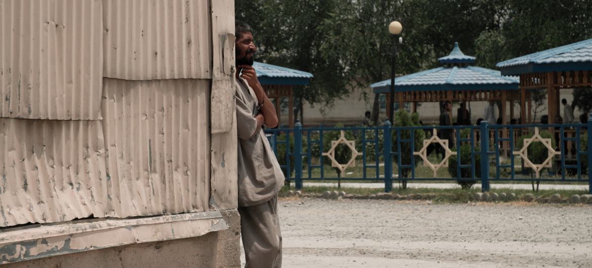 A man gazing into the distance at a drug treatment centre in Kabul, Afghanistan.