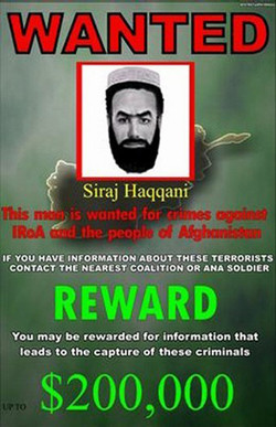 200,000-USD reward for the arrest of Haqqani