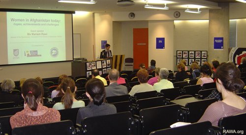 RAWA member giving lecture at the Bob Hawke prime Ministerial Center in Adelaide